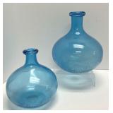 Two Blue Crackle Glass Vases