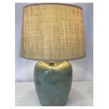 Heavy Green Glazed Pottery Table Lamp