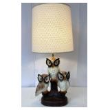 Vintage Chalk Ware Owl Trio Lamp