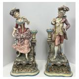 Pair of Large Porcelain Majolica Figurines