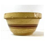 Banded Yellow Ware Pottery Mixing Bowl