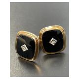 14 KT Diamond Onyx Signet Cuff Links