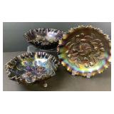 Three Carnival Glass Bowls