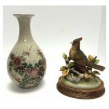 Chinese Crackle Vase and Cardinal Figurine