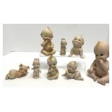 Eight Lefton Porcelain Bisque Kewpies and Pig