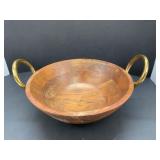 Wooden Salad or Fruit Bowl with Metal Handles
