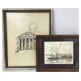 Two Framed Illustrations and Ornate Frame