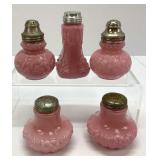 Five Pink Cased Glass Shakers