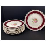 Twelve Maroon Dessert Plates