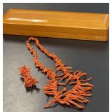 Antique National Red Coral Necklace and Earrings