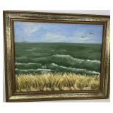 Signed Framed Seascape Oil Painting on Canvas