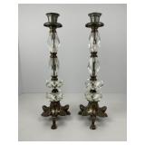 Pair of Brass Crystal Candles Holders
