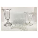 Set of Six Glass Bone Plates and Vases