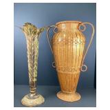 Metal Vase and Wicker Urn