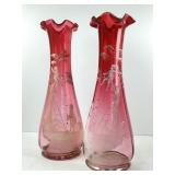Two Mary Gregory Cranberry Glass Vases