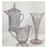 Three Pieces Purple Pressed Glass EAPG
