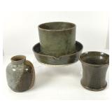 Three Pieces Glazed Pottery