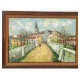 French Village Scene Oil on Canvas