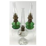 Three Small Glass Vintage Oil Lamps