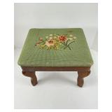 Needlepoint Topped Wood Stool
