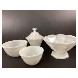 Milk Glass Pyrex Bowls, Candy Dish and Fruit Bowl