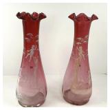 Pair of Mary Gregory Cranberry Glass Vases