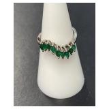 14 KT WG Vintage Serpentine Emerald Ring