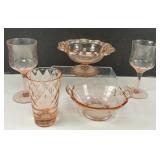 Six Pieces Vintage Pink Glass