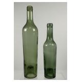 Two Vintage Green Glass Bottles
