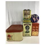 Vintage Metal Tin Bread Box and Tins