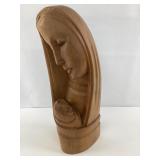Hand Carved Virgin Mary and Jesus Bust Art