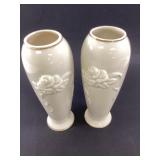 Pair of Vintage Lenox Ivory Rose Vases