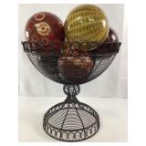 Wire Pedestal Basket Bowl and Decorative Balls