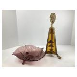 Amber Glass Perfume Bottle and Purple Dish