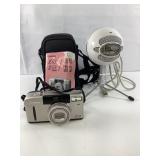 Canon Sure Shot Camera and Blue Microphone