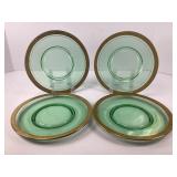 Green Depression Glass Plates with Gold Trim