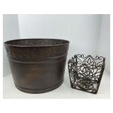 Decorative Metal Planter Bronze Distressed Finish