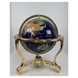 Gemstone Inlaid World Globe with Brass Tone Stand