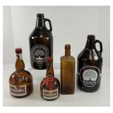 Five Piece Collection of Brown Glass Bottles