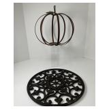 Round Cast Trivet and Pumpkin Candle Holder