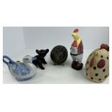 Pig Bank, Whimsical Birds, Bear Cub, Duck