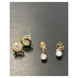Two Pair 14 KT Faux Diamond Earrings