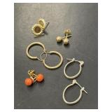 Five Pair 14 KT Earrings