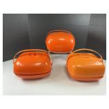 Three Vintage Mid Century Orange Baskets
