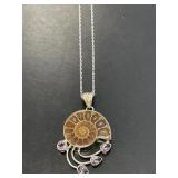 Sterling Nautilus Pendant with Amethyst Stones