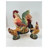 Rooster Cookie Jar & Two Figurines