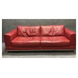 Mid Century Low Profile Red Leather Sofa