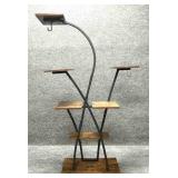 One of Two Metal Stands with Wood Shelves
