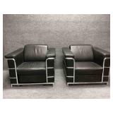 Two LeCorbusier-Style L2 Arm Chairs and Stool