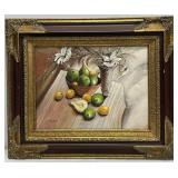 Framed Still Life Print on Canvas, Signed